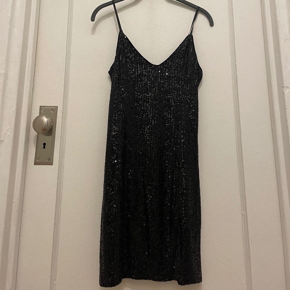 1. STATE Sequin Sleeveless Mini Slipdress in Black - Picture 3 of 4